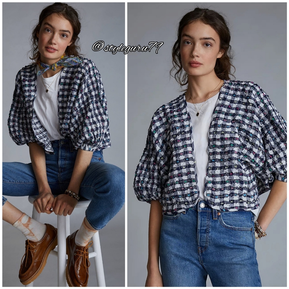 NWT, Anthropologie, JUNE GINGHAM CROPPED KIMONO